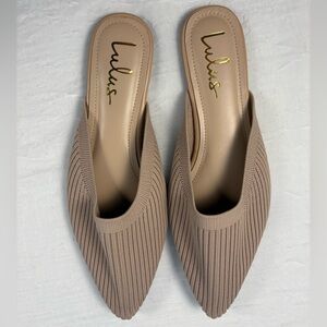 Lulus Jeaney Nude Ribbed Knit Pointed-Toe Mule Slides Shoes Women Size 11